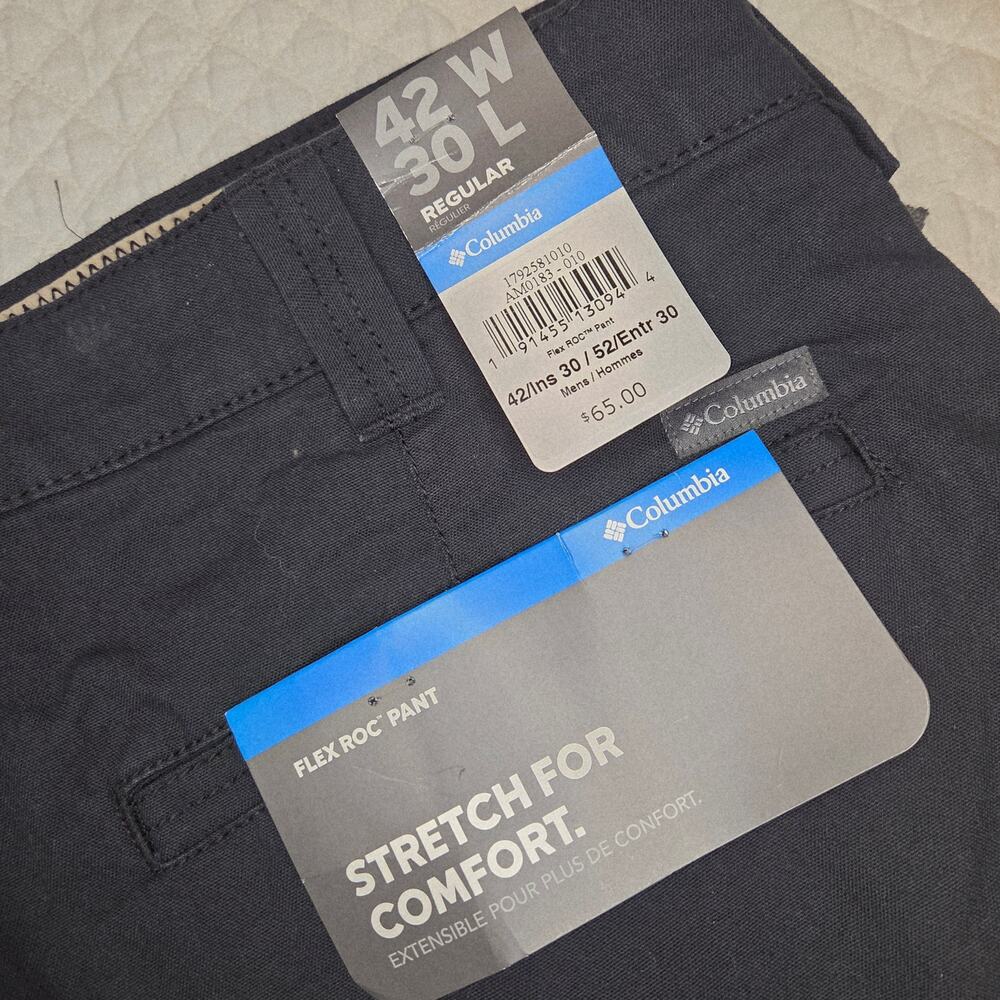 Columbia Flex ROC Pants Navy Mens 42x30 Black Stretch Hiking NWT